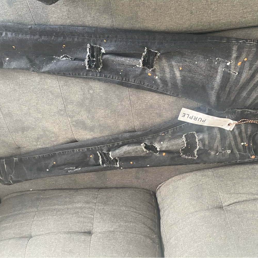 PURPLE Distressed Black Jeans for Men